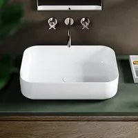 Lavabo da appoggio rettangolare con angoli smussati in ceramica bianco lucido serie Infinity cm 50x36