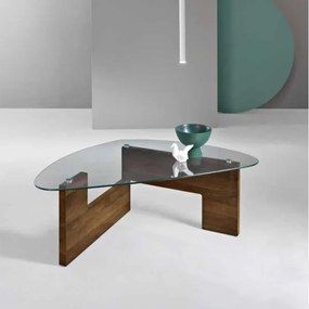Tavolino da caffč piano in vetro base legno CASTORE teak