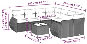 Set Divani da Giardino 9 pz con Cuscini Nero in Polyrattan