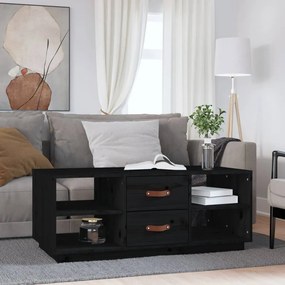 Tavolino Da Salotto Nero 100x50x41 Cm İn Legno Massello Di Pino /