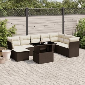 Set divani da giardino 9pz con cuscini marrone in polyrattan