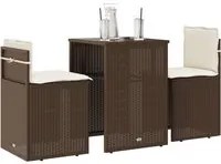 Set Bistr 3 pz con Cuscini Marrone in Polyrattan 4003870