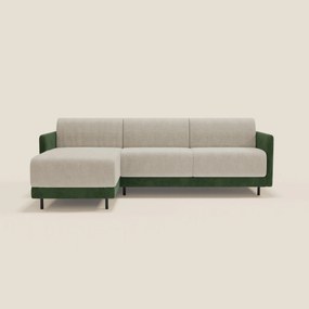 Narciso divano letto angolare con materasso alto 18 cm e penisola contenitore in tessuto bicolore impermeabile T11 e T06 verde - panna