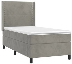 Letto a Molle Materasso e LED Grigio Chiaro 90x200 cm Velluto