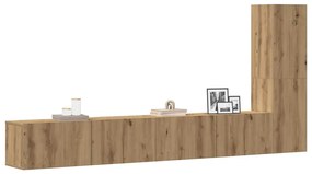Set Mobile Tv 3 Pz Montato A Parete Rovere İn Truciolato /