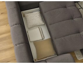 Divano angolare grigio tortora allungabile e con contenitore (penisola a destra/a L) con rivestimento in ciniglia Fuji – Bobochic Paris