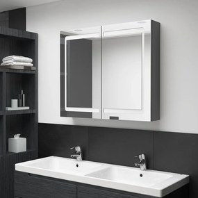 Armadietto bagno con specchio e led grigio 80x12x68 cm
