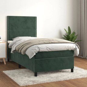 Giroletto A Molle Con Materasso Verde Scuro 90x200 Cm Velluto /