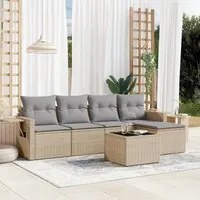 Set Divano da Giardino 6 pz con Cuscini Beige in Polyrattan 3252436