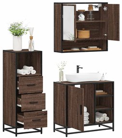 Set Mobili Da Bagno 3 Pz Rovere Marrone İn Legno Multistrato /