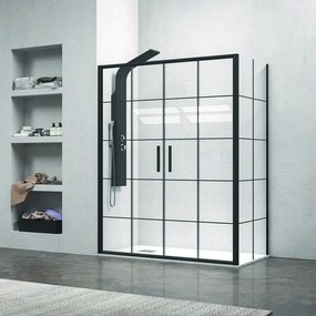 Kamalu - box doccia angolare 160x80 doppio scorrevole telaio nero nico-d6000s