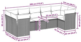 Set divani da giardino 7pz con cuscini grigio chiaro polyrattan