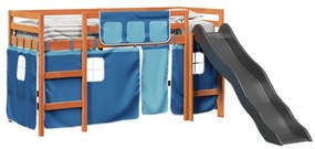 Letto a soppalco con tende bambini blu 90x200 cm massello pino