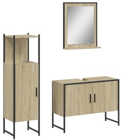 Set di mobili da bagno 3 pz rovere sonoma in legno multistrato