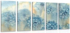 Quadri 5 pezzi – Dente di leone blu in versione acquerello