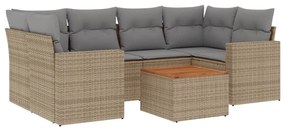 Set divano da giardino 7 pz con cuscini beige misto polyrattan