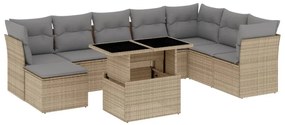 Set divano da giardino 9 pz con cuscini beige in polyrattan