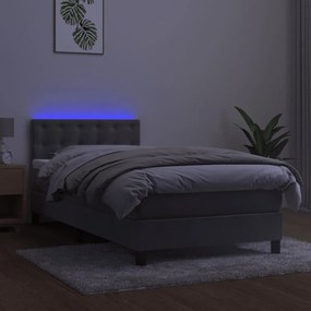 Letto a molle materasso e led grigio chiaro 90x200 cm velluto