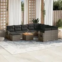 Set Divani da Giardino 11 pz con Cuscini in Polyrattan Grigio 3224856