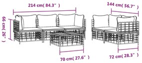 Set Divani da Giardino 6 pz con Cuscini Antracite in Polyrattan