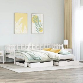 Dormeuse letto estraibile e cassetti bianco 90x200cm legno pino