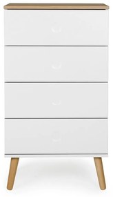Cassettiera bianca con gambe in rovere e 4 cassetti , larghezza 55 cm Dot - Tenzo