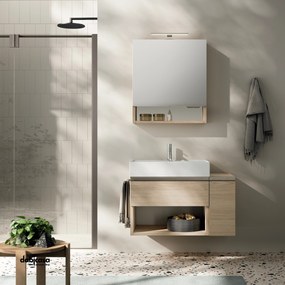 Mobile Bagno Sospeso "#12" Da 60 Cm Composto Da Un Cassetto Con Un'Anta e Un Vano a Giorno Finitura Rovere White/Nichel