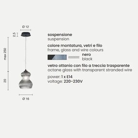 Lampada sospensione D16 cm in vetro soffiato Ottanio - MADAGASCAR Mod2