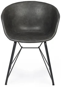 Set di 2 poltroncine WARHOL in similpelle antracite e gambe in acciaio nero, con braccioli