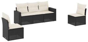 Set divani da giardino 5 pz con cuscini in polyrattan nero