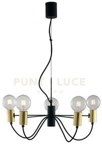 Lampadario a sospensione axon nera e oro 5 luci attacco e27 60x7,5x...
