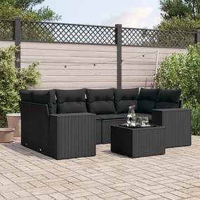 Set Divani da Giardino con Cuscini 7pz Nero Polyrattan