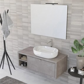 Mobile bagno sospeso 110 cm Master grigio cemento con lavabo e specchio
