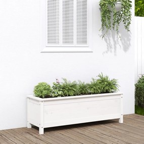 Fioriera Rialzata Giardino Bianca 119,5x40x39 Cm Massello Pino /
