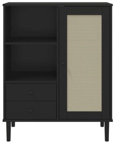 Credenza senja aspetto rattan nero 90x40x112 cm massello pino