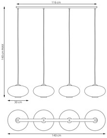 Lampadario 4 Luci Coco In Acciaio Nero Paralume Plissettato Fumè