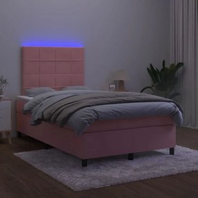 Letto a molle con materasso e led rosa 120x190 cm in velluto