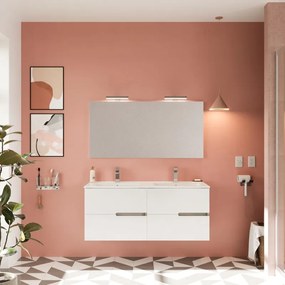 Mobile sottolavabo, lavabo e specchio Eva rovere grigio e bianco in mdf L 121 x H 51 x P 46 cm 2 vasche 4 cassetti