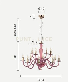 Lampadario paganini 12 luci rubino cromo attacco e14 d.84cm