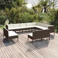 Set Divani da Giardino 12 pz con Cuscini in Polyrattan Marrone 3094483