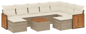 Set divano da giardino 10 pz con cuscini beige in polyrattan