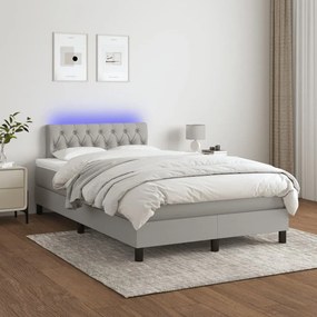 Letto a molle materasso e led grigio chiaro 120x190 cm tessuto