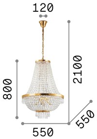 Lampadario Classico Caesar Metallo-Cristallo Cromo 12 Luci G9 3W 3000K