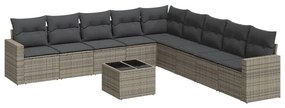 Set Divano da Giardino 10 pz con Cuscini Grigio in Polyrattan