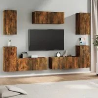 Set di Mobili Porta TV 7 pz Rovere Fumo in Legno Multistrato cod mxl 12122