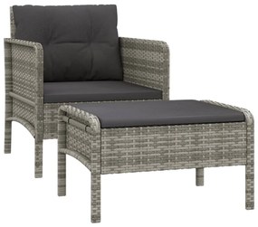 Set di Divani da Giardino 2 pz con Cuscini in Polyrattan Grigio