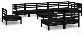 Set salotto da giardino 10 pz in legno massello di pino nero