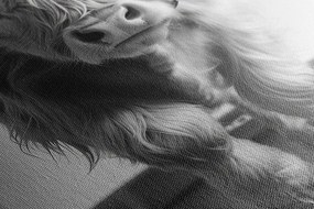 Stampa su tela – Mucca con cuffie sul tapis roulant