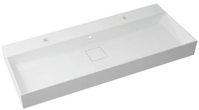 Lavabo a incasso rettangolare doppia vasca Neo L 120 x H 12 x P 49 cm in resina bianco lucido