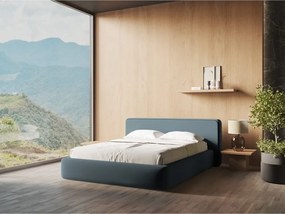 Letto matrimoniale imbottito blu con contenitore con griglia 180x200 cm Kiana - Makamii